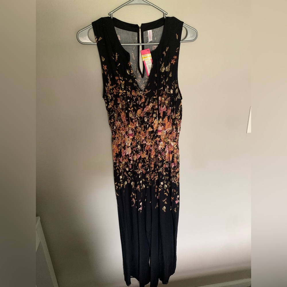 Xhilaration Black and Pink Floral Jumpsuit